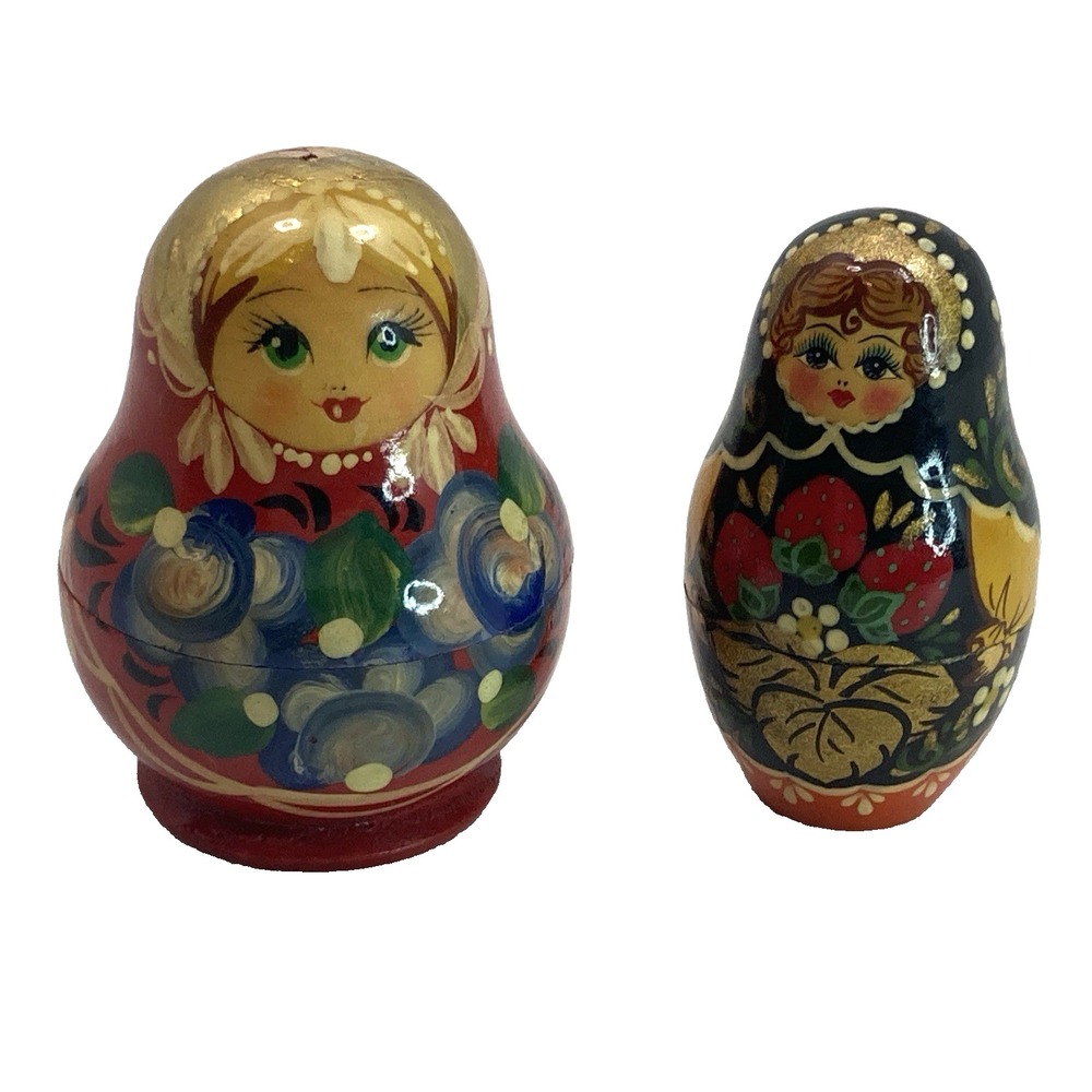 Vintage Russian‎ Nesting Dolls Set of 2 Hand Painted Red Floral
